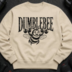 Crewneck sweatshirt with black "DUMBLEBEE" text and cartoon bee lifting dumbbells.