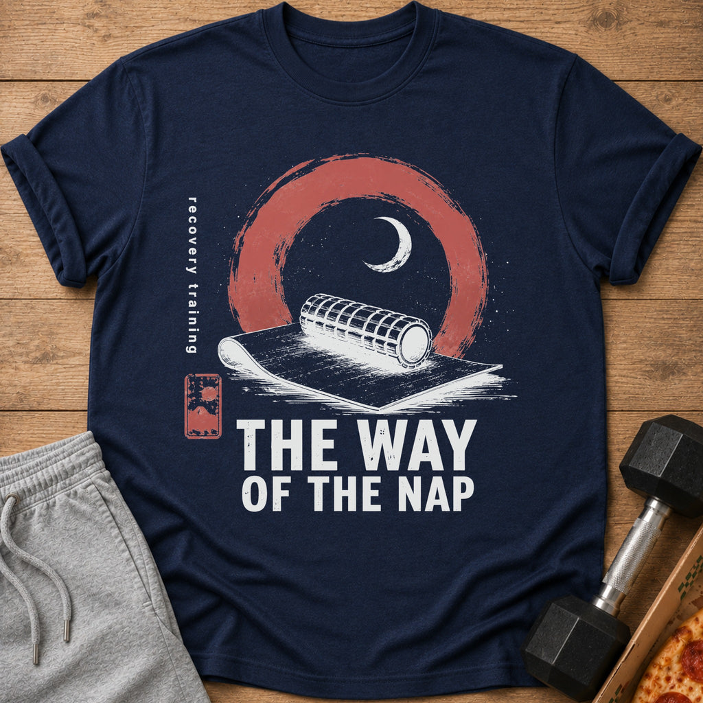 Navy t-shirt with "The Way of the Nap" and moon graphic.