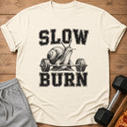 Snail lifting barbell with text "SLOW BURN"