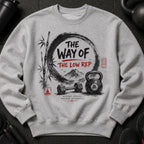 Sweatshirt with "The Way of The Low Rep" graphical design and weights.