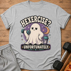 Ghost lifting dumbbell with text "Hexercise? Unfortunately."