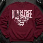 Maroon sweatshirt with "DUMBLEBEE" text and a bee lifting dumbbells graphic.