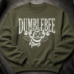 Green sweatshirt with "DUMBLEBEE" text and a cartoon bee lifting weights.