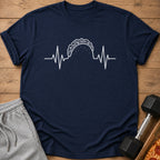 Navy t-shirt with white taco heartbeat graphic.