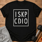 Black t-shirt with white text "I SKP CDIO" inside a white box.