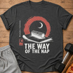 Dark t-shirt with text "THE WAY OF THE NAP" and a crescent moon graphic.