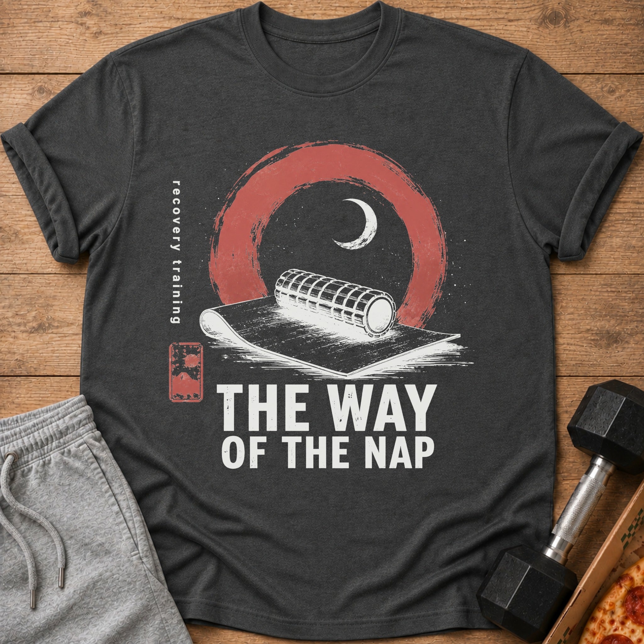 Dark t-shirt with text "THE WAY OF THE NAP" and a crescent moon graphic.