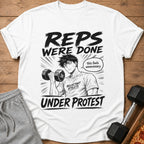 White t-shirt with anime-style graphic "Reps Were Done Under Protest".