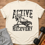 T-shirt with ferret on weight bench, text reads "ACTIVE RECOVERY".