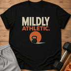 Black t-shirt with "MILDLY ATHLETIC." text and a kettlebell graphic.