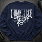 Navy sweatshirt with "DUMBBEBEE" text and a cartoon bee lifting weights.