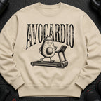 Avocardio text above tired avocado running on treadmill.