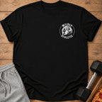 Black t-shirt with "MILDLY ATHLETIC" text and a sloth graphic.