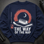 Navy sweatshirt with "The Way of The Nap" and recovery training text.
