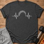 Dark gray t-shirt with white taco heartbeat graphic.