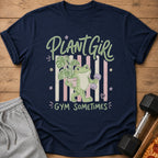 Frog with plant and dumbbell on shirt reading "Plant Girl Gym Sometimes."
