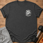 Dark gray t-shirt with a sloth graphic and "MILDLY ATHLETIC" text.