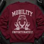 Maroon sweatshirt with white text and distressed frog lifting dumbbells.