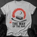 Grey t-shirt with "THE WAY OF THE NAP" and foam roller graphic.