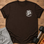 Brown t-shirt with white "Mildly Athletic" text and a sloth.