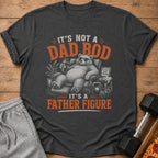 Dark gray t-shirt with "It's Not a Dad Bod, It's a Father Figure" text and bear graphic.