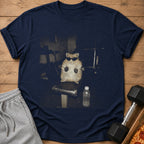 Hamster with sunglasses and dumbbells sits on a bench in a gym.