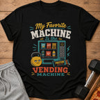Black t-shirt with "My Favorite MACHINE Is the VENDING MACHINE" text and graphic.