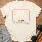 T-shirt with pixel art text "GAME OVER. GYM TIME IS OVER." and exhausted figure.