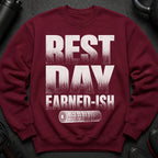 Maroon sweatshirt with "REST DAY EARNED-ISH" text and a rolled gym mat icon.