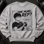 Anime chest graphic with text: "ONE MORE REP? EMOTIONALLY UNAVAILABLE."