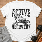 Ferret relaxing on a bench with "ACTIVE RECOVERY" text.