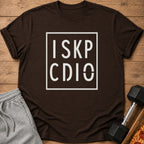 Brown t-shirt with white text "ISKP CDIO" inside a box.