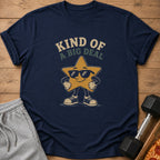 Navy t-shirt with a cartoon star wearing sunglasses, saying "Kind of a Big Deal."