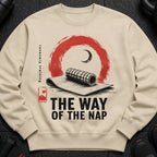 Cream sweatshirt with "The Way of the Nap" graphic and "recovery training" text.
