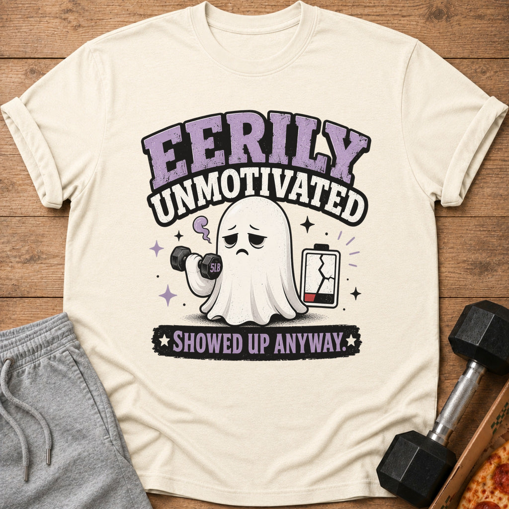 Ghost graphic with text "Eerily Unmotivated" and "Showed Up Anyway".