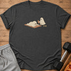 Two ghosts with workout items and a dumbbell on a t-shirt.