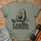 T-shirt with a sweating avocado illustration and the text "CARDIO HAPPENED."
